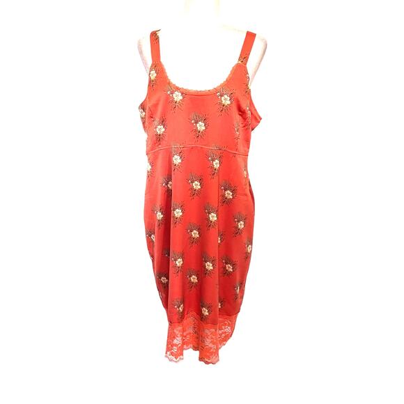 LAURIE FELT Boho Cottage Core Slip Dress Sz 14 Floral Lace Hem Romantic Satin - Picture 1 of 16